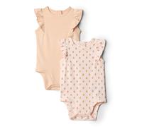 Amazon Essentials x Sofia Grainge Baby - Mädchen Body aus Baumwolle mit Rüschenärmeln und Stickerei, 2er-Pack, Erdbeere/Streifen, 0-3 Monate