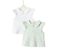 Amazon Essentials x Sofia Grainge Baby - Mädchen Kurzärmelige Baumwollblusen mit Rüschen, 2er-Pack, Weiß/Ditsy Floral, 18 Monate