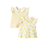 Amazon Essentials x Sofia Grainge Baby - Mädchen Kurzärmelige Baumwollblusen mit Rüschen, Zitrone/Ungleiche Streifen, 6-9 Monate