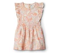 Amazon Essentials x Sofia Grainge Baby Mädchen Leinenkleid, Pfirsich Kunsthandwerk mit Blumenmuster, 12 Monate