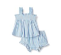 Amazon Essentials x Sofia Grainge Baby - Mädchen Spielset aus baumwollener, ärmelloser Bluse und Shorts, Blau gestreift, 6-9 Monate