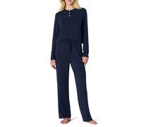 Amazon Essentials x Sofia Grainge Damen Regular-Fit Langärmeliges Henley-Schlafanzug-Set aus Modal Stretch, Marineblau, M