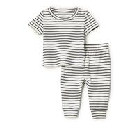 Amazon Essentials x Sofia Grainge Unisex Baby Set aus kurzärmeligem Baumwoll-Strickhemd und Hose, Marineblau Konisch Zulaufender Streifen, 3 Jahre