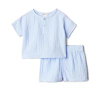 Amazon Essentials x Sofia Grainge Unisex Baby Spielset aus Baumwollgaze: Hemd und Shorts, Hellblau, 18 Monate