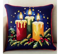 AMBATTERY 11CT Kissenbezug Zum Sticken Kreuzstich, Weihnachtskerzen Stickset Kissenkreuzstichset Für Kissen Für Anfänger Zur Dekoration Von Wohnzimmer Und Schlafzimmer 45x45cm