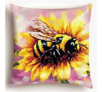 AMBATTERY 11CT Kreuzstich Kissen Set Vorgedruckt, Blumen und Bienen Kreuzstich, Bedrucktes Leinwand-Kissen-Stickset, Diy-Handarbeit, Kissen-Set, Stickkissen Set 45x45cm