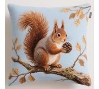 AMBATTERY 11CT Kreuzstich Kissen Set Vorgedruckt, Eichhörnchen auf einem Ast Bedrucktes Leinwand-Kissen-Stickset, Kissenbezug Zum Sticken Kreuzstich, Stickkissen Set 45x45cm