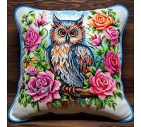 AMBATTERY 11CT Kreuzstich Kissen Set Vorgedruckt, Tier Eule Bedrucktes Leinwand-Kissen-Stickset, Kissenbezug Zum Sticken Kreuzstich, Stickkissen Set 45x45cm