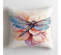 AMBATTERY 11CT Sticken Set Kreuzstich Kissen, Blumen und Libellen Kreuzstich Kissen Set Vorgedruckt,Diy Stickkissen Set,Handstickerei Kissenbezug Set Stickset Kissenbezug 45x45cm