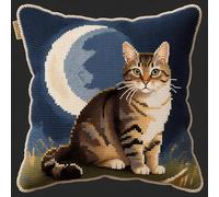 AMBATTERY 11CT Sticken Set Kreuzstich Kissen, Tierkatze und Mond Kreuzstich Kissen Set Vorgedruckt Handstickerei Nähkissenbezug Stickset Kreuzstichkissen Zum Dekorieren 45x45cm