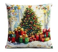 AMBATTERY 11CT Sticken Set Kreuzstich Kissen, Weihnachtsbaum Kreuzstich Kissen Set Vorgedruckt,Diy Stickkissen Set,Handstickerei Kissenbezug Set Stickset Kissenbezug 45x45cm