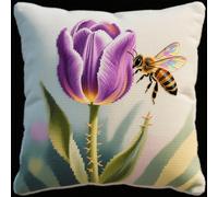 AMBATTERY 11CT Stickset Kissenbezug, Blumen und Bienen Kreuzstich Kissen Set Vorgedruckt,Kissenbezug Zum Sticken Kreuzstich Für Anfänger Mit Muster Und Anleitung 45x45cm