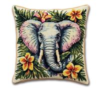 AMBATTERY 11CT Stickset Kissenbezug, Blumen und Elefanten Kreuzstich Kissen Set Vorgedruckt,Kissenbezug Zum Sticken Kreuzstich Für Anfänger Mit Muster Und Anleitung 45x45cm