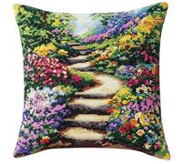 AMBATTERY Kreuzstich Kissen Vorgedruckt, Gartenweg 11CT Stickset für Kreuzstichkissen,Stickset Anfänger DIY Kreuzstichkissen Zum Dekorieren Handstickerei Kissenbezug Set