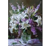 AMBATTERY Sticken Set Erwachsene, Blumen in einer Vase, J Anfänger Stickerei Set Embroidery Kit Stick Starter Kit, Farbfäden und Werkzeuge, für DIY Kunst Handwerk Nähen 40 * 50cm