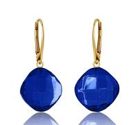 Amber by Mazukna - Blaue Bernstein Tropfen Ohrringe, Dunkelblau, Hängend Edelstein Schmuck für Frauen, mit Vergoldetem Silber-Ag925-Verschluss