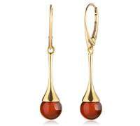 Amber by Mazukna - Ohrringe für Frauen, vergoldetes AG925 Sterling Silber, natürliche Bernstein Kugel Perlen, handgefertigte Edelstein Hängeohrringe, Bernstein Schmuck zertifizierter