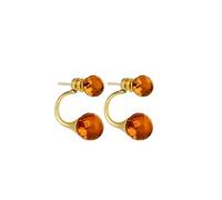 Amber by Mazukna Ohrstecker für Damen - 24K Vergoldetes Silber, Doppel-Kugel Design Ohrringe mit natürlichen Baltischen Bernsteinstücken, leichtes Schmuckgeschenk für den Alltag (Cognac Facettiert)