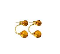 Amber by Mazukna Ohrstecker für Damen - 24K Vergoldetes Silber, Doppel-Kugel Design Ohrringe mit natürlichen Baltischen Bernsteinstücken, leichtes Schmuckgeschenk für den Alltag (Gelb Facettiert)