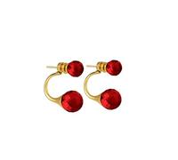 Amber by Mazukna Ohrstecker für Damen - 24K Vergoldetes Silber, Doppel-Kugel Design Ohrringe mit natürlichen Baltischen Bernsteinstücken, leichtes Schmuckgeschenk für den Alltag (Rot Facettiert)