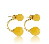Amber by Mazukna Ohrstecker für Damen - 24K Vergoldetes Silber, Doppel-Kugel Design Ohrringe mit natürlichen Baltischen Bernsteinstücken, leichtes Schmuckgeschenk für den Alltag (Matt Gelb)