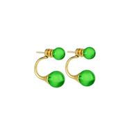 Amber by Mazukna Ohrstecker für Damen - 24K Vergoldetes Silber, Doppel-Kugel Design Ohrringe mit natürlichen Baltischen Bernsteinstücken, leichtes Schmuckgeschenk für den Alltag (Grün Poliert)