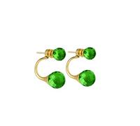 Amber by Mazukna Ohrstecker für Damen - 24K Vergoldetes Silber, Doppel-Kugel Design Ohrringe mit natürlichen Baltischen Bernsteinstücken, leichtes Schmuckgeschenk für den Alltag (Grün Facettiert)