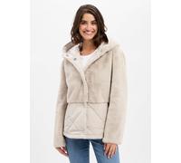 Plüschjacke AMBER & JUNE "Amber & June Damen Plüschjacke mit Kapuze", Damen, Gr. 36, grau (hellgrau), Obermaterial: 100% Polyester. Besatz: 100% Polyester. Futter: 100% Polyester. Füllung: 100% Polyes