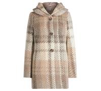 Kurzjacke AMBER & JUNE "Damen mit Kapuze", Damen, Gr. 40, beige (weiß, taupe), Obermaterial: 55% Polyester, 30% Schurwolle, 15% Polyacryl. Besatz: 100% Polyester. Futter: 100% Polyester, tailliert, Ja
