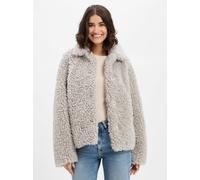 Plüschjacke AMBER & JUNE "Amber & June Damen Plüschjacke mit Stehkragen", Damen, Gr. 42, grau (light stone), Plüsch, Obermaterial: 100% Polyester. Futter: 100% Polyester., Basic, gerade, Jacken (68395