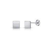 Amberta Damen Minimalistische Ohrstecker aus 925 Sterling Silber: Silber Polierte Quadratische Ohrstecker
