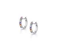 Amberta Lumini Damen 925 Sterling Silber Regenbogen Ohrringe: Silberne Mehrfarben Creolen Ohrringe 10 mm