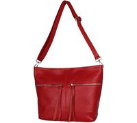 AMBRA Moda GLX36 Italienische Damen echt Ledertasche Schultertasche mit Reißverschluss Umhängetasche für Reisen (Rot)