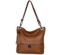 AMBRA Moda GLX37 - Italienische Handtasche, Damen - Schultertasche Damen Umhängtaschen Leder (Camelbraun)