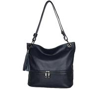 AMBRA Moda GLX37 - Italienische Handtasche, Damen - Schultertasche Damen Umhängtaschen Leder (Dunkelblau)