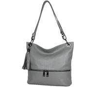 AMBRA Moda GLX37 - Italienische Handtasche, Damen - Schultertasche Damen Umhängtaschen Leder (Grau)