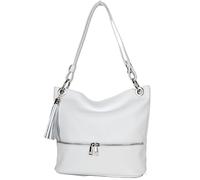 AMBRA Moda GLX37 - Italienische Handtasche, Damen - Schultertasche Damen Umhängtaschen Leder (Weiß)