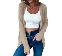 AMDOLE 2024 Neueste Strickjacke Damen Modische V-Ausschnitt Cardigan Einfarbig Offene Front Jacke Knöpfe Fleecejacke Langarm Strickcardigan Slim Fit Übergangsjacke Bequem Herbstjacke Freizeitjacke