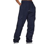 AMDOLE Baggy Jeans Damen Solide Damen-Hosen mit Kordelzug und elastischem Bund und Taschen Damen Hosen Elegant (Dark Blue, XXXL)