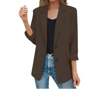AMDOLE Blazer für Damen, elegant, langärmelig, Blazer, Jacke mit Tasche, Damenmode, einfarbig, Büro, Knopf, Blazer, Cardigans, lässiger Reverskragen, Arbeit, Business, Anzugjacke, coffee, S