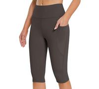 AMDOLE Capri-Leggings für Damen, hohe Taille, knielang, Yoga-Leggings mit Taschen, Sommer, kurze Leggings, Bauchkontrolle, Yogahose, nahtlos, dehnbar, Sport, Fitnessstudio, Laufshorts, dunkelgrau, XL