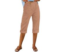 AMDOLE Caprihose für Damen, knielang, kurze Caprihose, Bengaline-Hose, bauchfreie Hose, Sommer-Shorts, Lounge-Essentials, Freizeitkleidung, rose gold, M