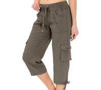 AMDOLE Cargo-Caprihose für Damen, 3/4-Länge, Sommer, leicht, entspannt, lässig, kurze Wanderhose mit mehreren Taschen, knielang, Cargo-Shorts, Sommerkleidung, coffee, XXL