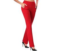 AMDOLE Damen-Arbeitshose, Freizeit, Büro, Premium-Stretch, Yogahose, hohe Taille, Arbeitskleid, Hose, Workout-Hose, Rot #1, S
