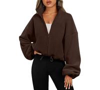 AMDOLE Damen Kurz Geschnitten Winter Pullover Prime Sweatshirt mit Stehkragen und Kapuze in Kaffee für Teenager und Frauen mit Hooded Turtleneck-Kragen und Langarmsleeves