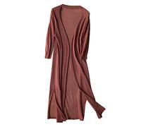 AMDOLE Damen Solid Linen Ice Cotton and Linen Knit Cardigan Midi Snowsuit for Women, coffee, XL