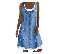 AMDOLE Damen-Sommerkleider, kurz, bedruckt, A-Linie, lässig, locker, ärmelloses Kleid, Damen, Sommer, U-Ausschnitt, Damenkleid, Urlaubskleider für Damen, hellblau, XXL