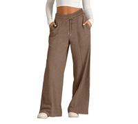 AMDOLE Damen-Sweathose mit weitem Bein, gemütlich, Fleece, Boyfriend-Hose, gerades Bein, weite Beine, weite Passform, elastisch, hohe Taille, Sport, Yogahose, einfarbig, lockere Trainingshose, coffee