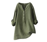 AMDOLE Damen-T-Shirts, Stehkragen, Knopfleiste, Baumwolle, langärmelig, Bluse, Tunika, Tops für Damen, AG, 4XL