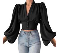 AMDOLE Deals of The Day Lightning Deals Sexy Kleidung Damen Festliches Oberteil Damen Weihnachten Faux Cotton Linen V-Neck Long Sleeve Top Bluse Mit Spitze Shorts Damen Elegant 2024